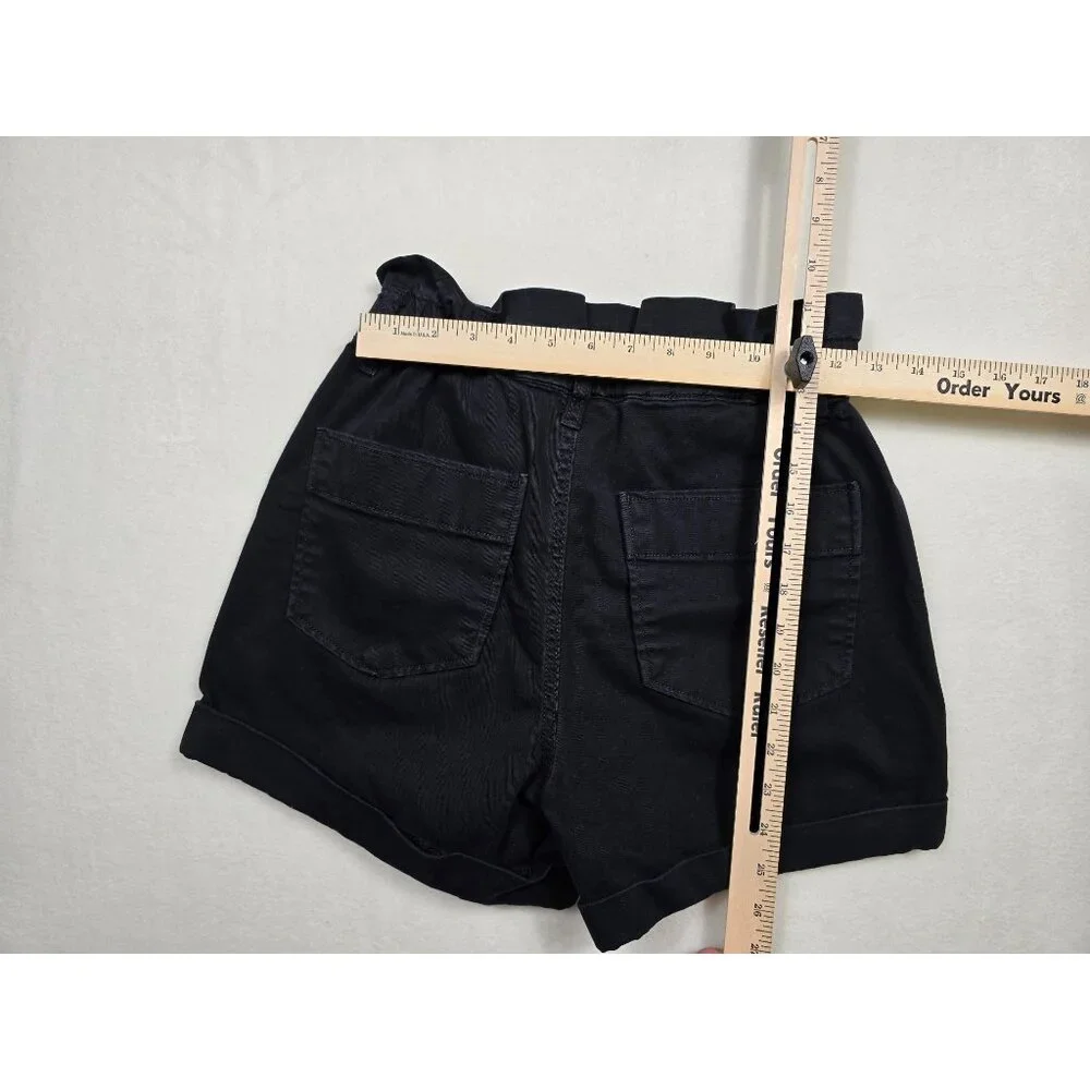 Express Black Shortie Super High Rise Denim Shorts XS Paper Bag Waist - Picture 5 of 5